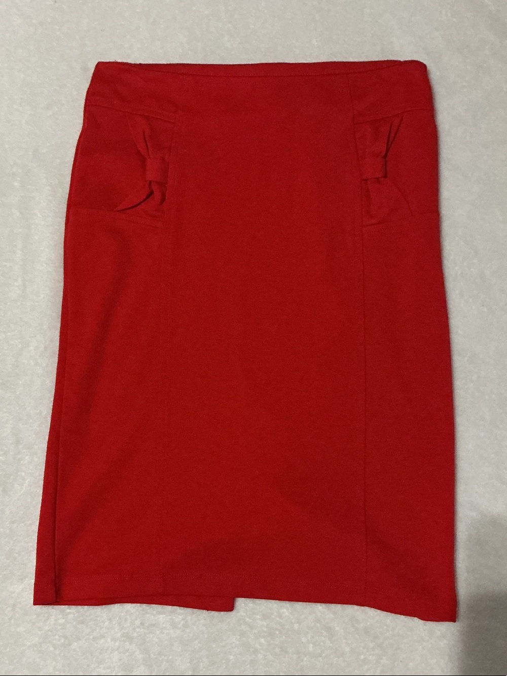 Popular Basics Red Pencil Skirt with Side Bow Accents